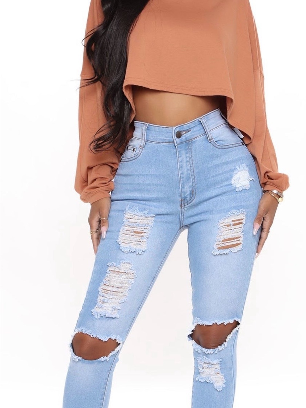 Fashion Nova Light Blue Ripped Skinny Jeans